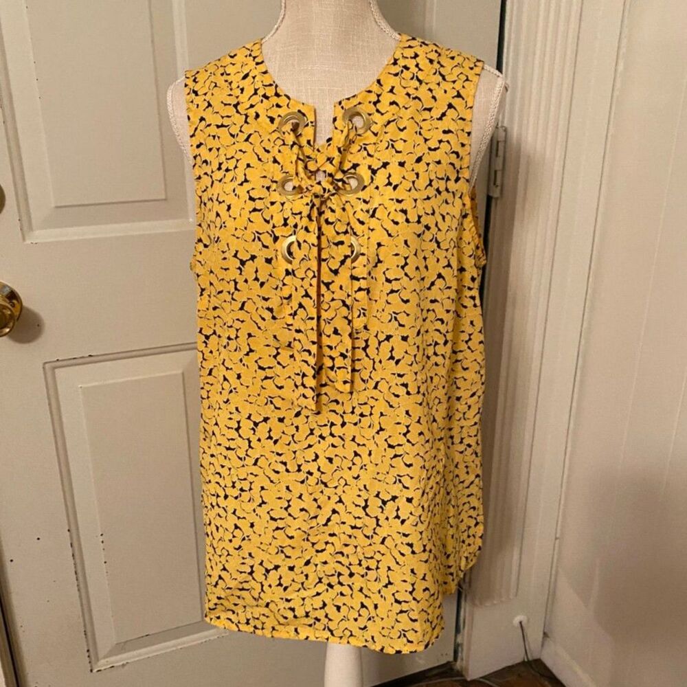 Michael Kors Yellow Sleeveless Lace up Neckline Top Size L